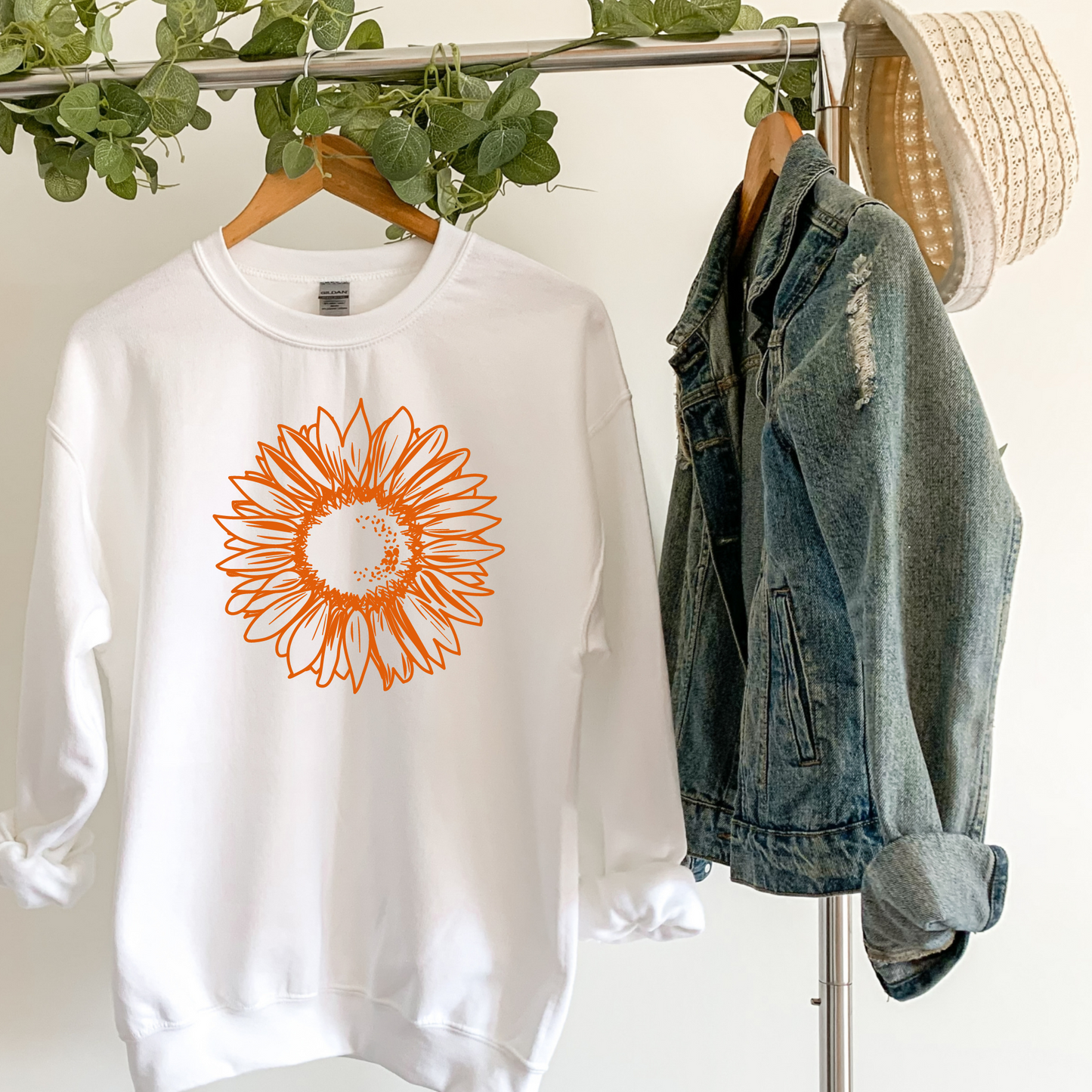 Burst of Fall Sunflower Crew Neck Sweatshirt or T-Shirt