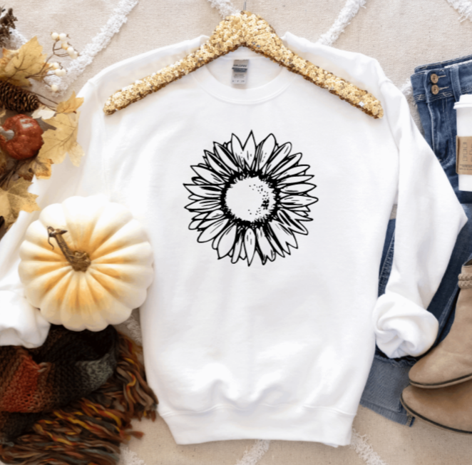 Burst of Fall Sunflower Crew Neck Sweatshirt or T-Shirt